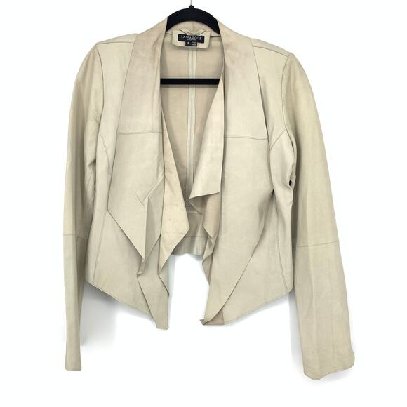 Lamarque Jackets & Blazers - LaMarque Collection Draped Front Leather Jacket Cream Beige Womens Size 6